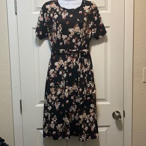 LuLaRoe floral tea length dress szL w/ribbon belt